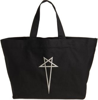 Rick Owens Star Embroidered Canvas Beach Tote in Black/Pearl at Nordstrom