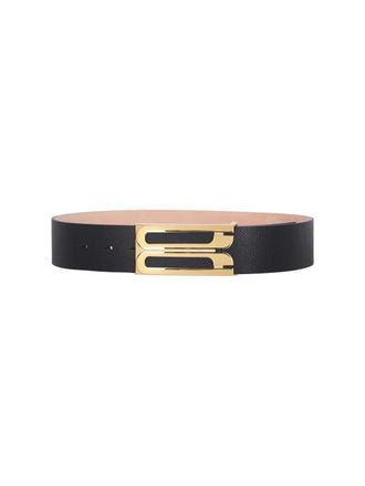 Victoria Beckham Black Jumbo Frame Crocodile-Embossed Leather Belt
