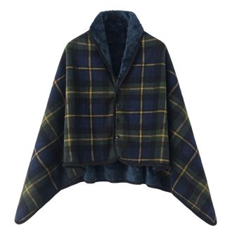 Generic Women Multiway Plaid Poncho Shawl Wrap Fleece Wearable Blanket Ultra Soft Sherpa Flannel Cape Checkered Fluffy Fleece Pajama Winter Warm Sleepwear Thi