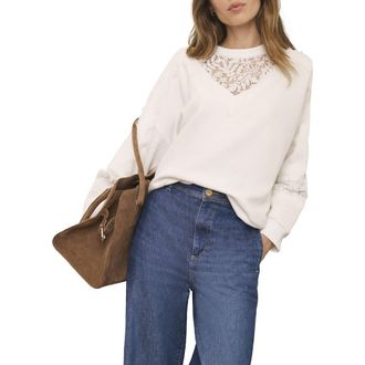 Mint Velvet Lace Detail Sweatshirt in Ivory at Nordstrom, Size Medium