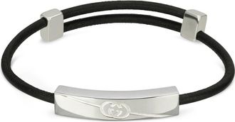 Gucci Tag armband in sterling zilver en leer met logo - Dames - Armbanden - Grijs - ONE Size - Leer - Accessoires