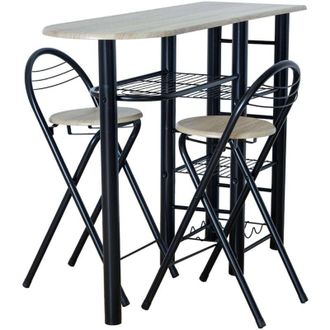 Dupi Dupi - Mesa Alta De Cocina Office Estilo Industrial En Negro Y Madera Clara Con 2 Taburetes Plegables 40x88x120 Cm