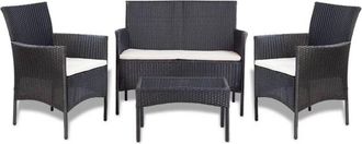 vidaXL Set De Muebles De Jard&iacute;n 4 Pzas Y Cojines Rat&aacute;n Sint&eacute;tico Negro Vidaxl