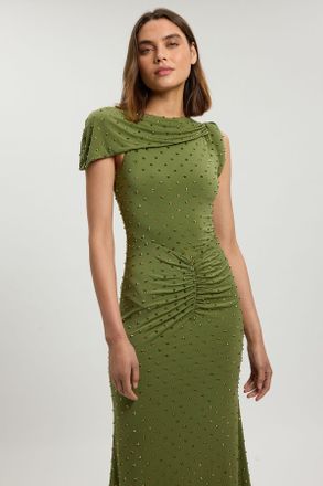 Karen Millen Womens Twist Detail Studded Jersey Maxi Dress - Green - Size X-Small
