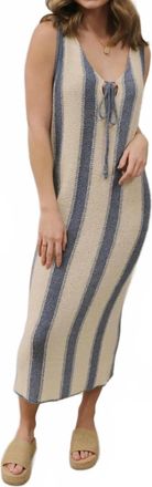 Mustard Seed Knit Deep V-Neck Tie Front Midi Dress In Blue Multi