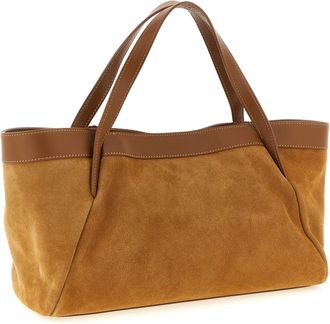 Twin-Set Suede and Leather Shoulder Bag - Tan