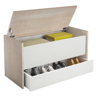 Dmora Dmora - Arc&oacute;n Lantana, Mueble De Entrada Moderno Con Zapatero, Cofre Ba&uacute;l Con Dos Contenedores, 100% Made In Italy, Cm 90x40h46, Blanco Y Roble, Con E