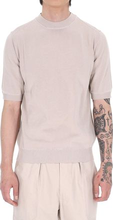 Eleventy Ecru Saddle-Stitched Cotton T-Shirt
