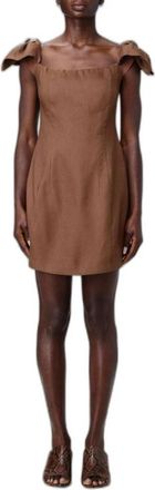 Elisabetta Franchi Jurk met vierkante hals en open rug met strikdetail - Dames - Korte kleedjes - Bruin - L - Polyester - Kleedjes