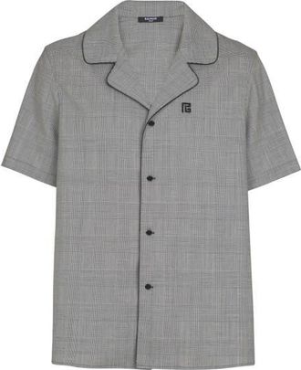 Balmain Short-sleeved Prince of Wales shirt in Black at Nordstrom, Size Xx-Large