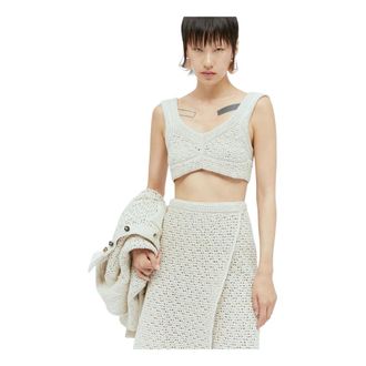 Bottega Veneta Textured Knit Crop Top - Dames - Truien - Beige - Maat: M Katoen