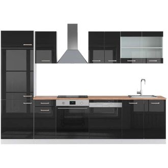 Vicco Mueble De Cocina R-line, Negro Brillo/blanco, 300 Cm, Et Roble