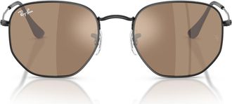 Ray-Ban 54mm Hexagonal Flat Lens Sunglasses in Black /Brown Mirror Bronze at Nordstrom