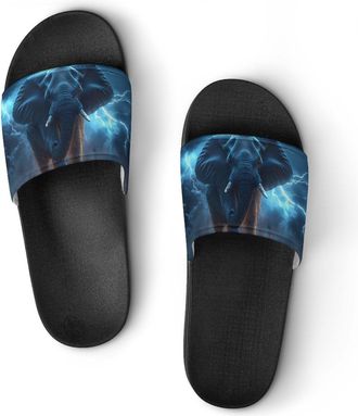 Generic African Elephant Braving Thunders Shower Shoes Slipper for Women Men Beach Slippers Quick Drying Non Slip Open-Toe Sandals