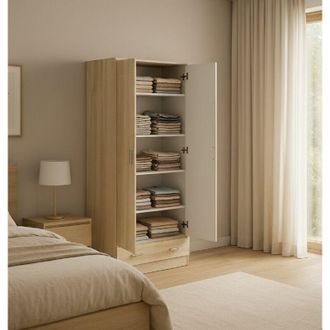 Dmora Armadio Multiuso 2 Ante - Ripiani un Cassetto, Marrone Quercia, -, 79.4x170.4h cm Azul