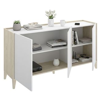 Dmora Aparador Caribou, 2 Estantes, 3 Puertas, Con Patas, 40x150x78h Cm Blanco
