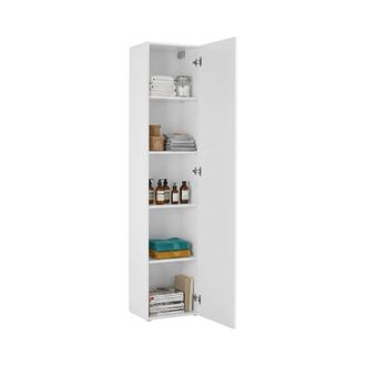 Dmora Columna Colgante Con 1 Puerta, Made In Italy, Mobiliario Moderno, Armario Multiusos Con 1 Puerta Y 4 Estantes, 40x30h180 Cm, Color Blanco Brillante, C