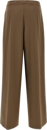 Nude Wool Blend Palazzo Trousers - Brown