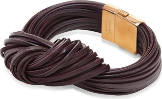 Bottega Veneta Knotted Leather Bracelet in 2241 Dark Barolo at Nordstrom, Size Medium
