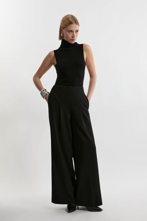 Karen Millen Womens Compact Stretch Essential Wide Leg Tailored Trouser - Black - Size 14 UK