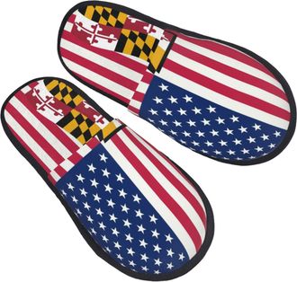 Generic Sliders America And Maryland Flag Fluffy Slippers Soft Shoes For Adult Indoor Winter M