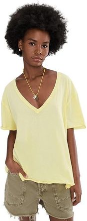 Free People Nina T-Shirts V Womens Clothing Lemon Water : LG (Womens 12-14), Cotton