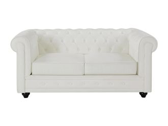 VENTE-UNIQUE.COM Sof&aacute; fijo piel 2 plazas blanco 165x88cm