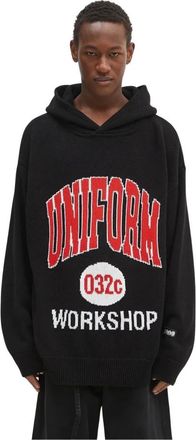032c Hoodies & sweatvesten, Heren, Zwart, L, Katoen, Lucky Strike Hooded Knit