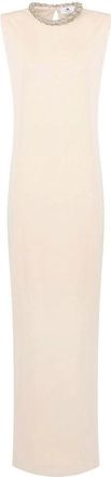 Elisabetta Franchi Kleedjes, Dames, Beige, M, Red Carpet-jurk van cr&ecirc;pe jersey