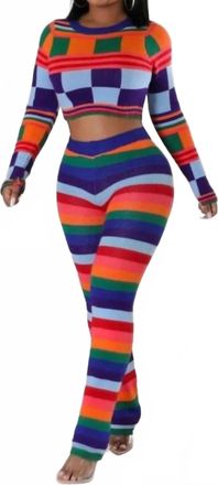 Beston Color Block Top And Pants Set In Multicolor