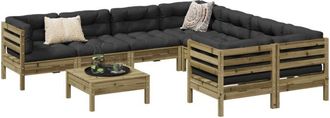vidaXL Set De Sof&aacute;s Jard&iacute;n 9 Pzas Con Cojines Madera Pino Impregnada Vidaxl
