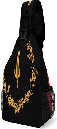 Generic Black American Heritage Flag Mens Shoulder Bags Sling Crossbody Backpack Travel Hiking Chest Bag with Small Side 38x20cm