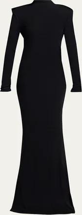 Tom Ford Mock-Neck Strong-Shoulder Cutout Gown