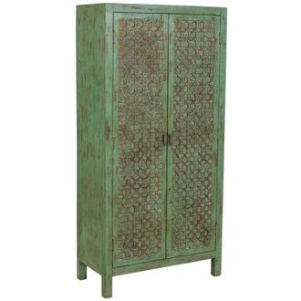 Wanderlust Deco Armario De Madera Artesanal Verde 85x40x176h Cm