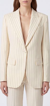 Dondup Cropped Pinstripe Single-Breasted Blazer with Peak Lapels