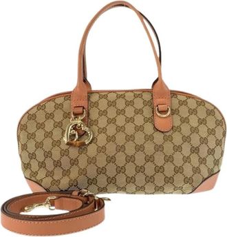 Gucci Pre-owned Heartbit Beige Pink GG Canvas Leather Bag - Dames - Vintage Handtas - Beige - ONE Size - Leer - Vintage