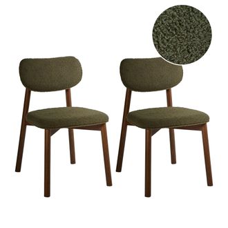 Beliani Conjunto De 2 Sillas De Comedor Estructura De Madera De Caucho Asiento Y Respaldo Acolchado De Boucl&eacute; Comedor Cocina Marr&oacute;n Oscuro Y Verde Mills
