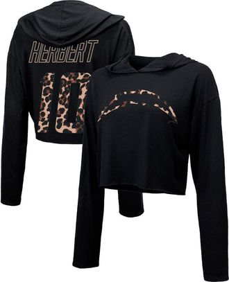 Majestic Threads Womens Majestic Threads Justin Herbert Black Los Angeles Chargers Leopard Player Name & Number Long Sleeve Cropped Hoodie at Nordstrom, Size Xx-Large