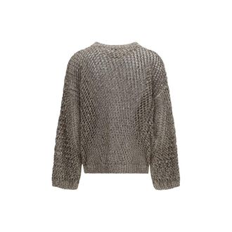 Brunello Cucinelli Open-Knit Silk and Linen Sweater - Beige