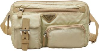 Prada Beige Green Nylon Leather Fanny Pack (Pre-Owned)