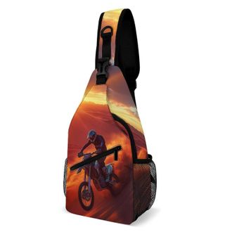 Generic Dirt Bike Motorcross Sunset Unisex Shoulder Bags Casual Crossbody Chest Bag Sling Backpack for Hiking Cycling Travel