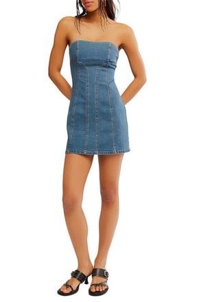 Free People Alexa Strapless Denim Minidress in Stone Wash Blue at Nordstrom, Size 12
