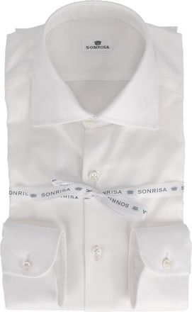 Sonrisa Crisp White Cotton Dress Shirt With Pointed Collar