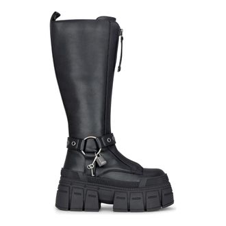 Buffalo GOSPHER BIKER HI - Womens Black Platform Knee-High Boots