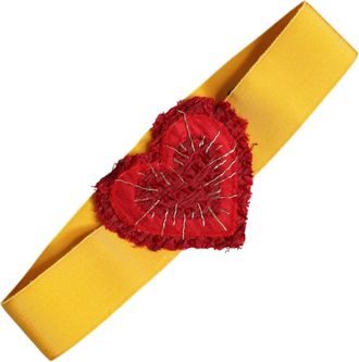Dolce & Gabbana Womens Yellow Stretch Wide Waist Heart Embellished Belt Cotton Viscose