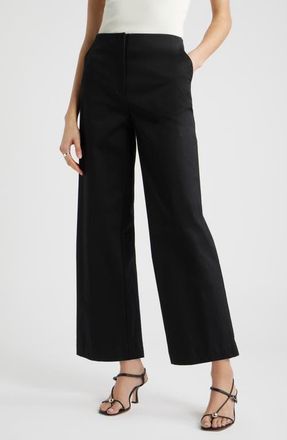 Nordstrom High Waist Stretch Cotton Wide Leg Pants in Black at Nordstrom, Size 16