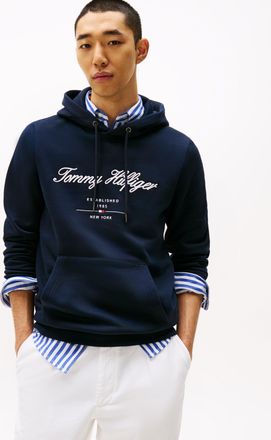 Tommy Hilfiger Hoodie TOMMY HILFIGER SCRIPT LOGO HOODY, Herren, Gr. XXL, blau (desert sky), Sweatware, Obermaterial: 63% Baumwolle, 37% Polyester, regular fit h&uuml;ftla