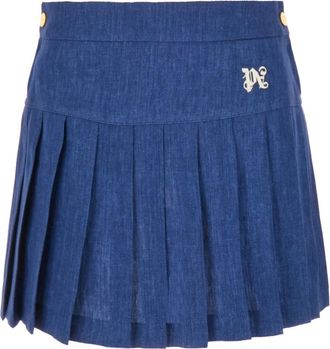 Palm Angels Logo-gebrodeerde plooirok - Dames - Korte rokken - Blauw - M - Rokken