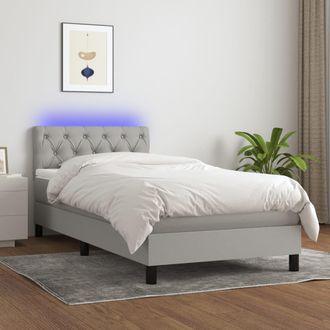 vidaXL Cama Box Spring Colch&oacute;n Y Luces Led Tela Gris Claro 80x200 Cm Vidaxl