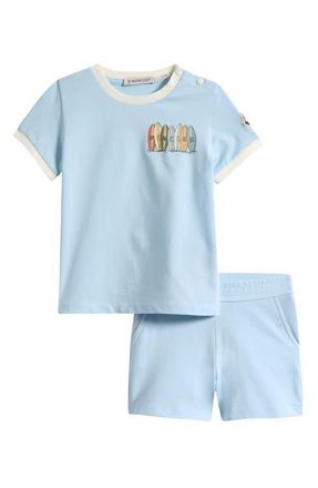 Moncler Kids Knit Graphic T-Shirt & Shorts Set in Light Blue at Nordstrom, Size 12-18M